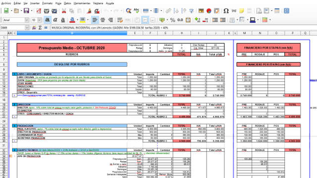 Presupuesto en planilla de cálculo